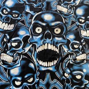VINTAGE (NEW OLD STOCK) RUSSO WEAR PILE OF SKULLS LIQUID BLUE STYLE 3XL SUPER WT